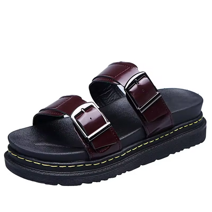 Women’s Fashion PU Leather Mid-Heel Sandals with Buckle Strap – Summer Beach Casual Shoes