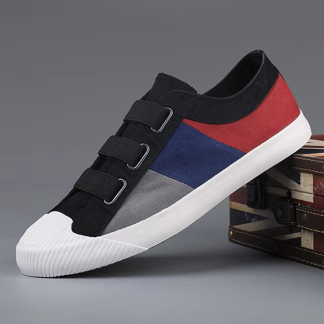 Men’s Fashion Canvas Sneakers – Casual Breathable Flat Loafers with Buckle Design