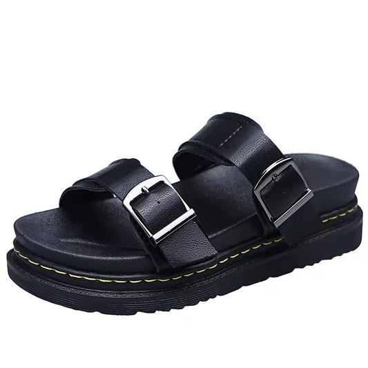 Women’s Fashion PU Leather Mid-Heel Sandals with Buckle Strap – Summer Beach Casual Shoes