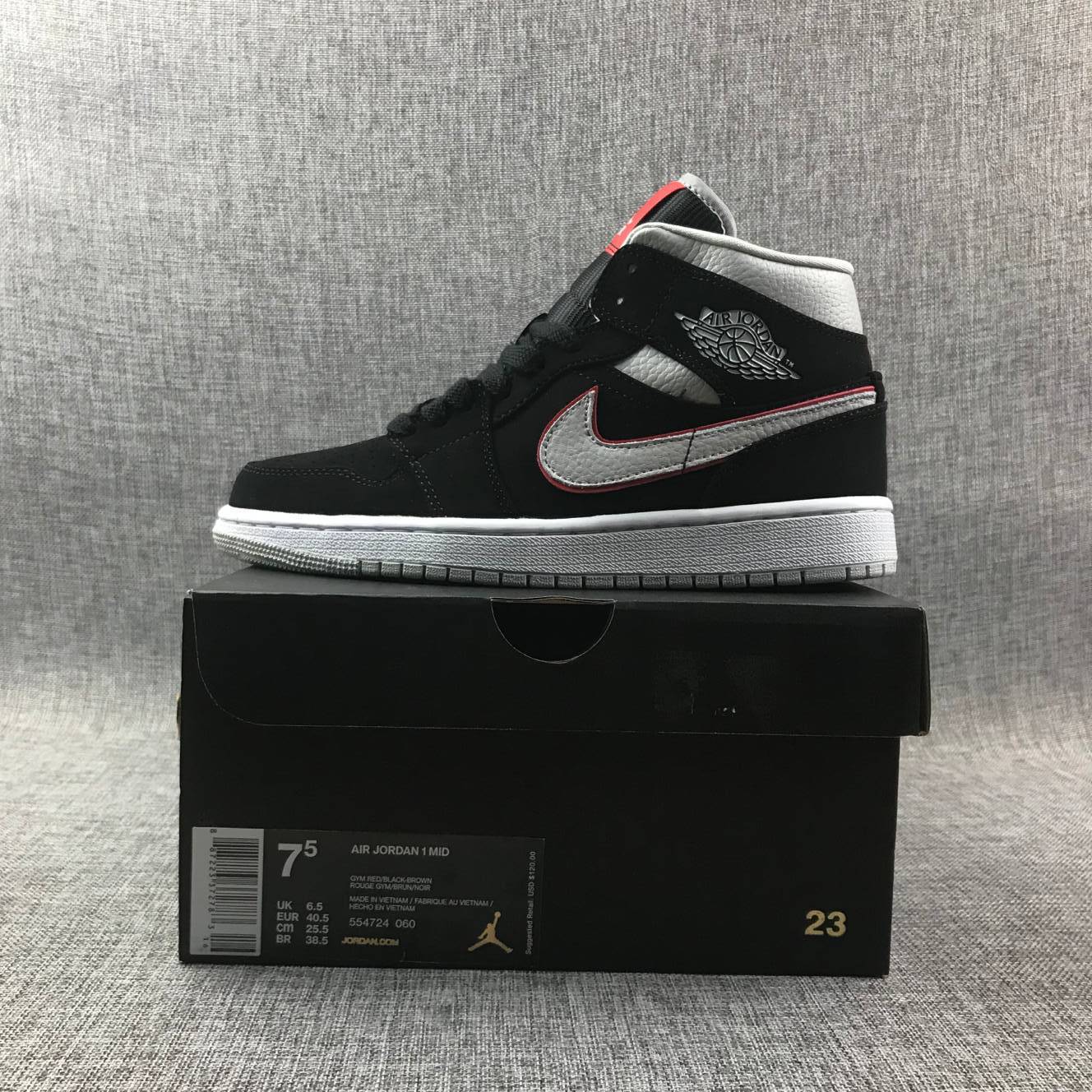 Air Jordan 1 Mid Black White With Orange Swooh AJ1