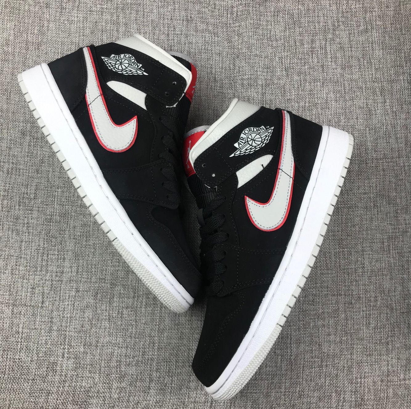 Air Jordan 1 Mid Black White With Orange Swooh AJ1