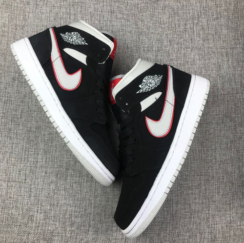 Air Jordan 1 Mid Black White With Orange Swooh AJ1