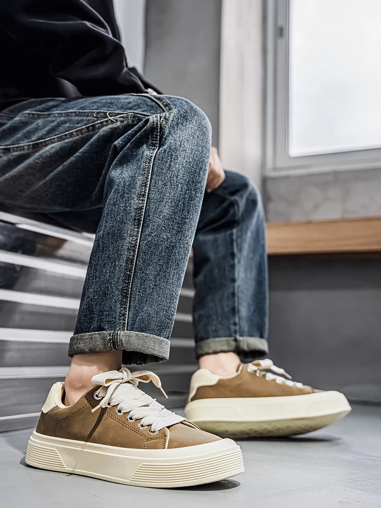 Men's Retro Platform Vulcanized Sneakers – Anti-Slip Lace-Up Casual Running Shoes