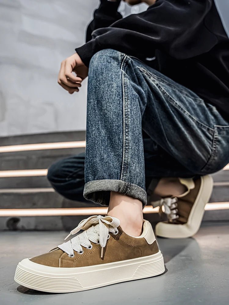 Men's Retro Platform Vulcanized Sneakers – Anti-Slip Lace-Up Casual Running Shoes