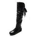Women's Knee-High Pleated Leather Boots – Low Heel Tall Boots in Red, Black & White